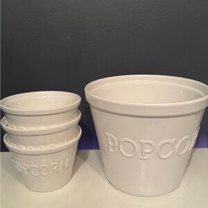 Crate & Barrel Large Popcorn Bowl (1) and Three (3) Small Bowls Made In Portugal